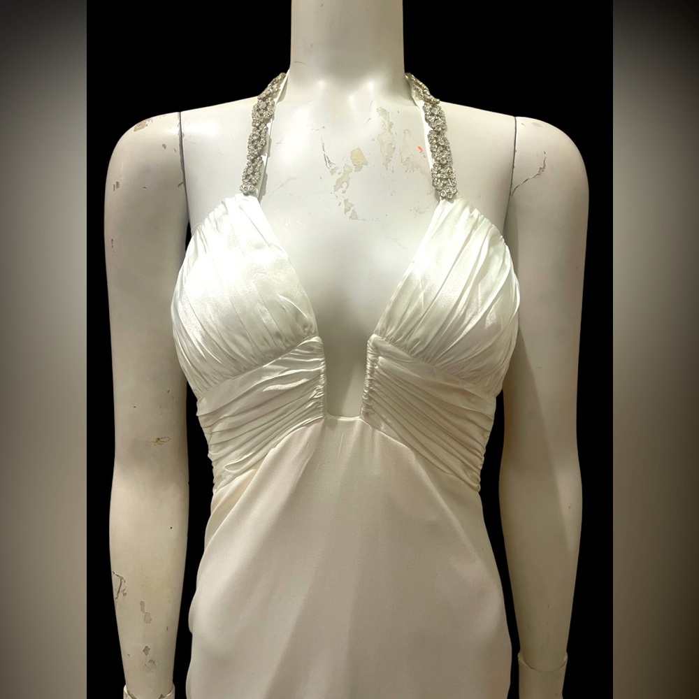 Elegant White Gown with Beaded Straps - Floor lenght dress